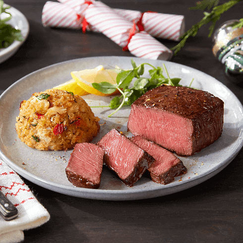 Top Sirloin and Crab Cakes