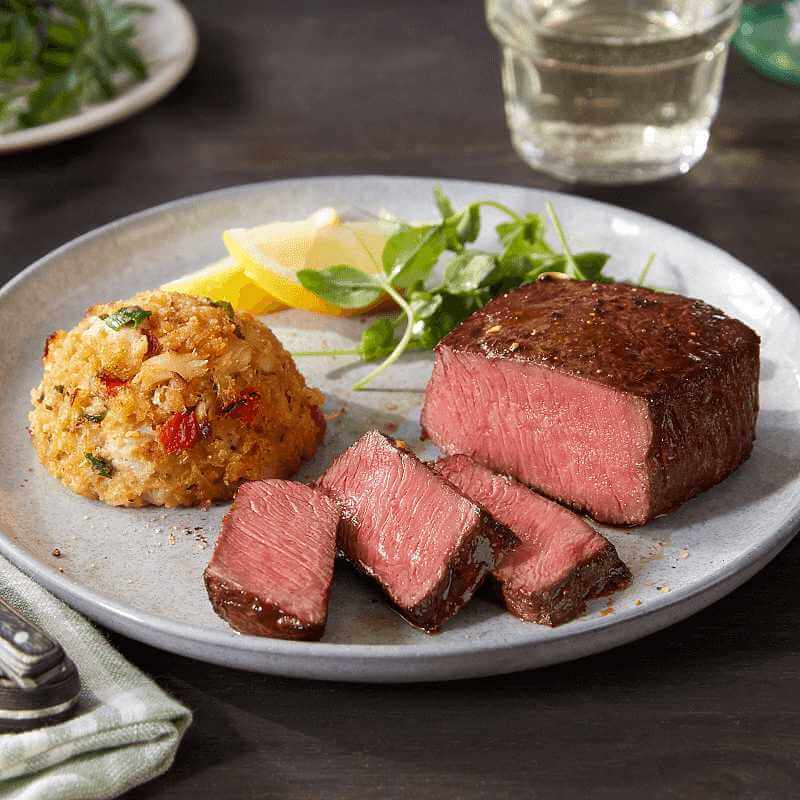 Top Sirloin and Crab Cakes