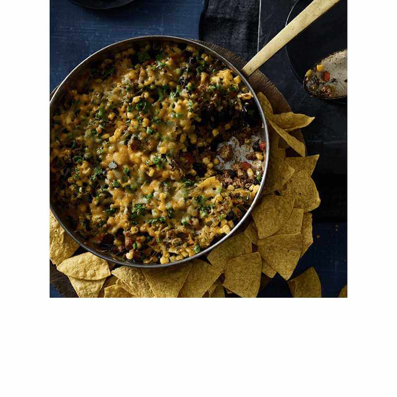 One Skillet Beefy 7-Layer Dip