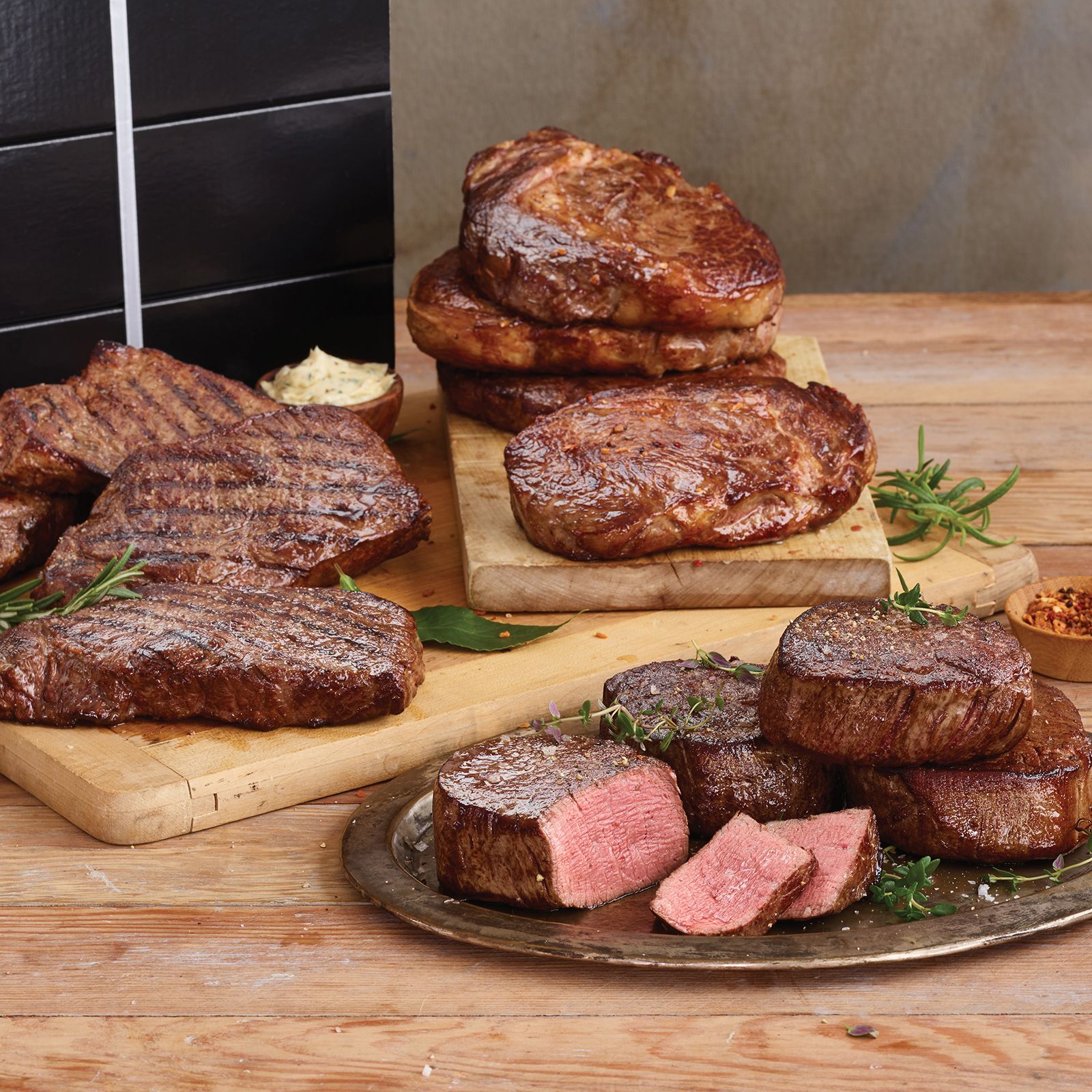 Just steaks on a cutting board