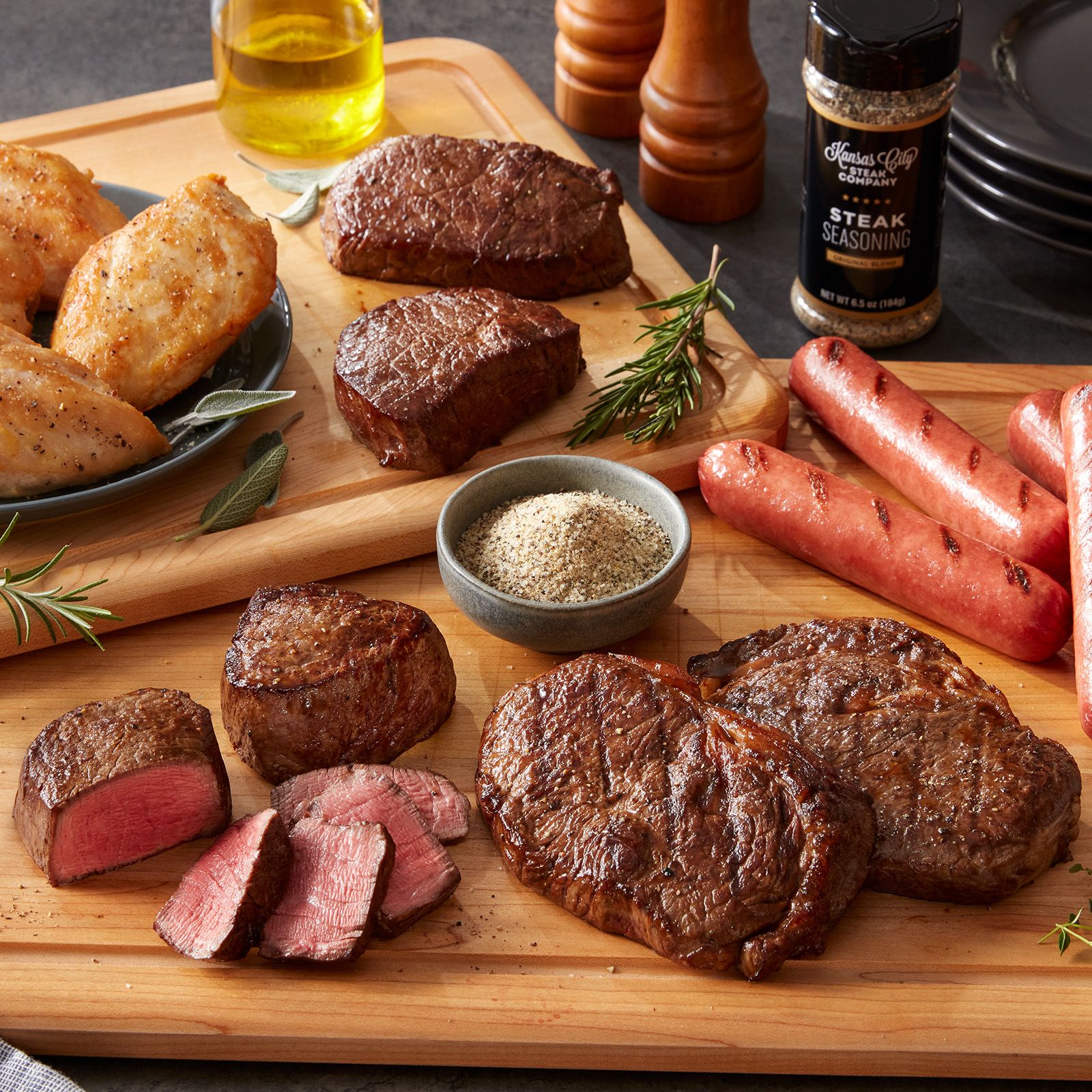 Variety of proteins on cutting board