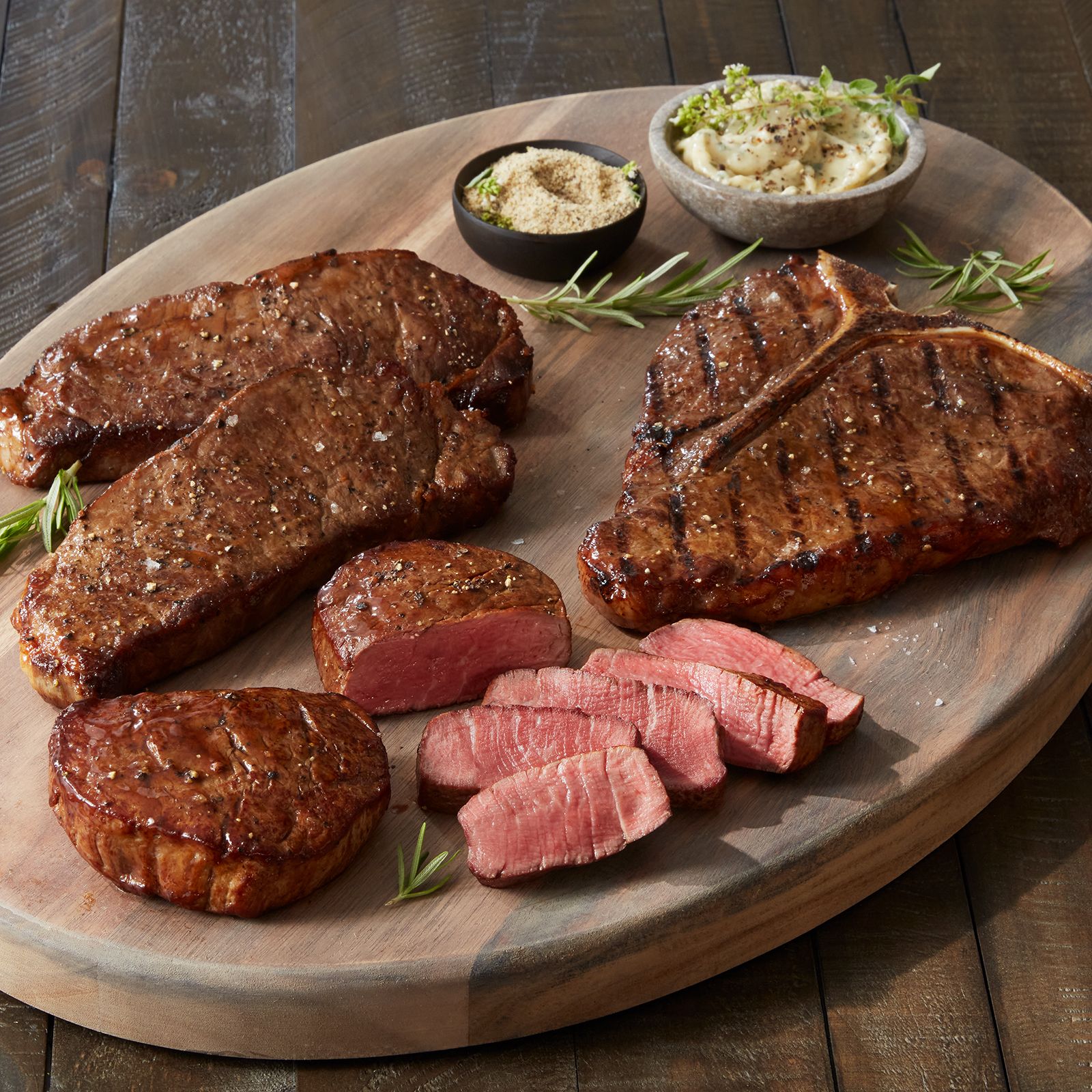 Steaks on platter