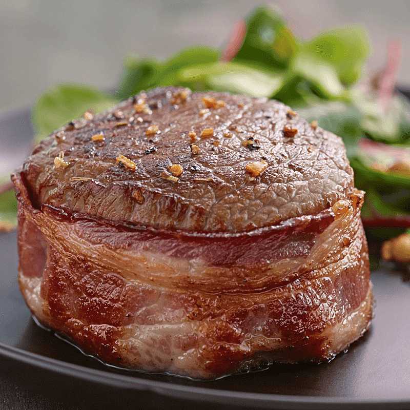 wet-aged bacon wrapped sirloin