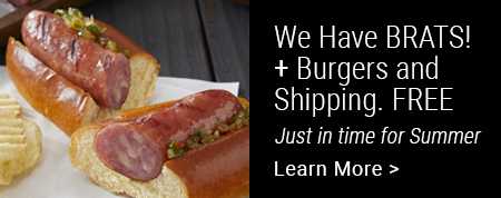 Free burgers, brats and shipping banner.